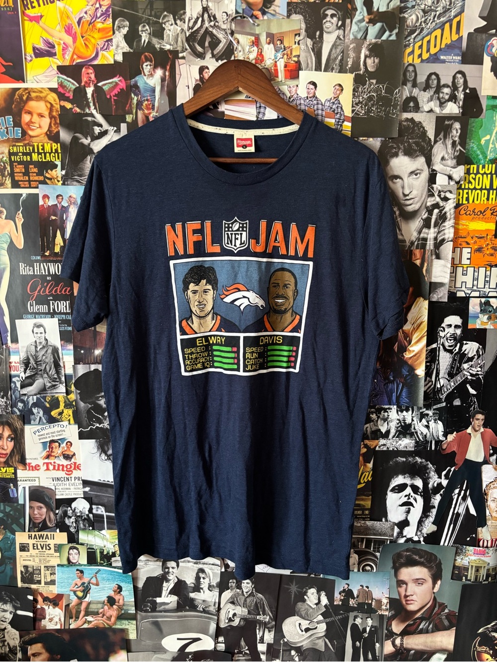 HOMAGE Navy Blue NFL Jam Graphic Tee with Orange Accents